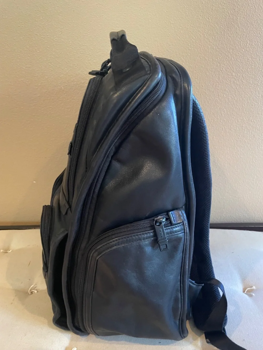 TUMI Black Leather Laptop Backpack